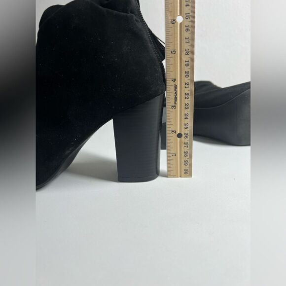 ANA VELOUR ANKLE BOOTS PEEP TOE - BLACK Size 8M - Picture 5 of 9